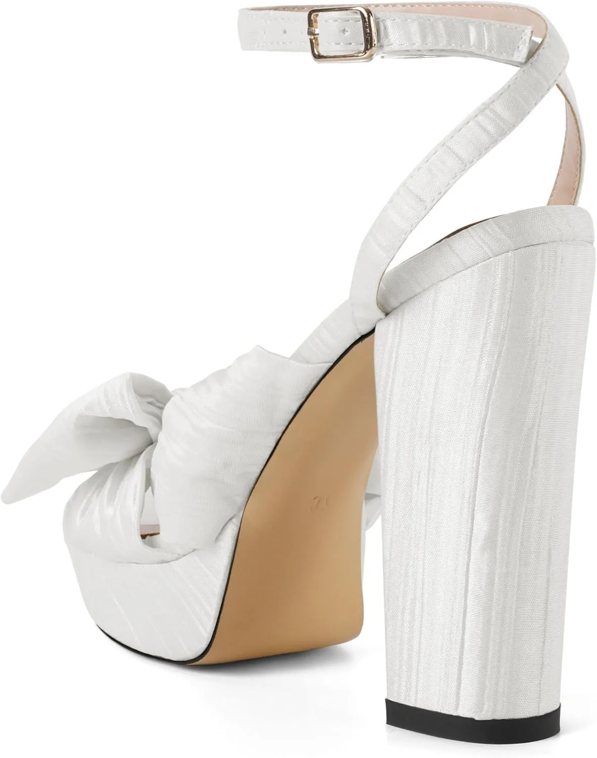 Soireelady Womens Platform Heels Bow Chunky Heels Open Toe High Heeled Sandals Ankle Strap Wedding Dress Shoes 5 Inches