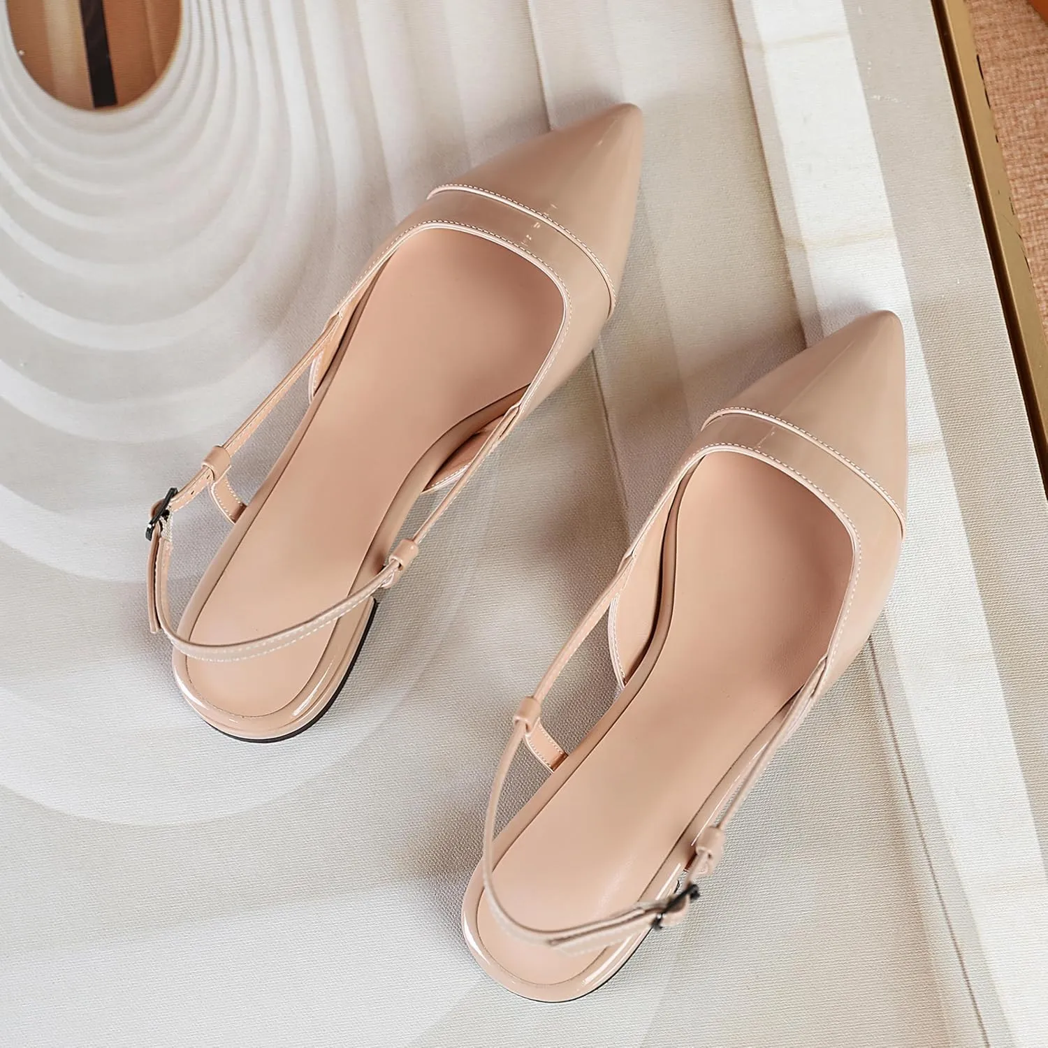 Soireelady Women's Pointed Toe Slingback Flats Ankle Strap Cap Toe Flats Leisure Walking Travel Office Ballet Flat Shoes