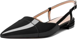 Soireelady Women's Pointed Toe Slingback Flats Ankle Strap Cap Toe Flats Leisure Walking Travel Office Ballet Flat Shoes