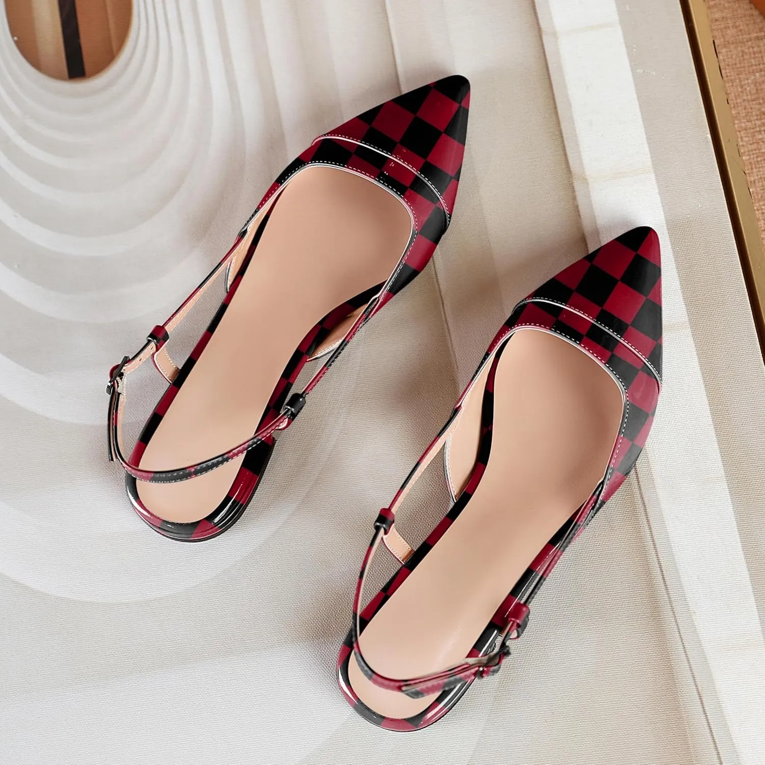 Soireelady Women's Pointed Toe Slingback Flats Ankle Strap Cap Toe Flats Leisure Walking Travel Office Ballet Flat Shoes