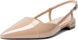 Soireelady Women's Pointed Toe Slingback Flats Ankle Strap Cap Toe Flats Leisure Walking Travel Office Ballet Flat Shoes