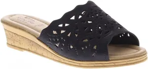 Spring Step Estella Women's Fashion Wedge Slide Sandals – Casual Leather Heel with Geometric Laser-Cut Detailing