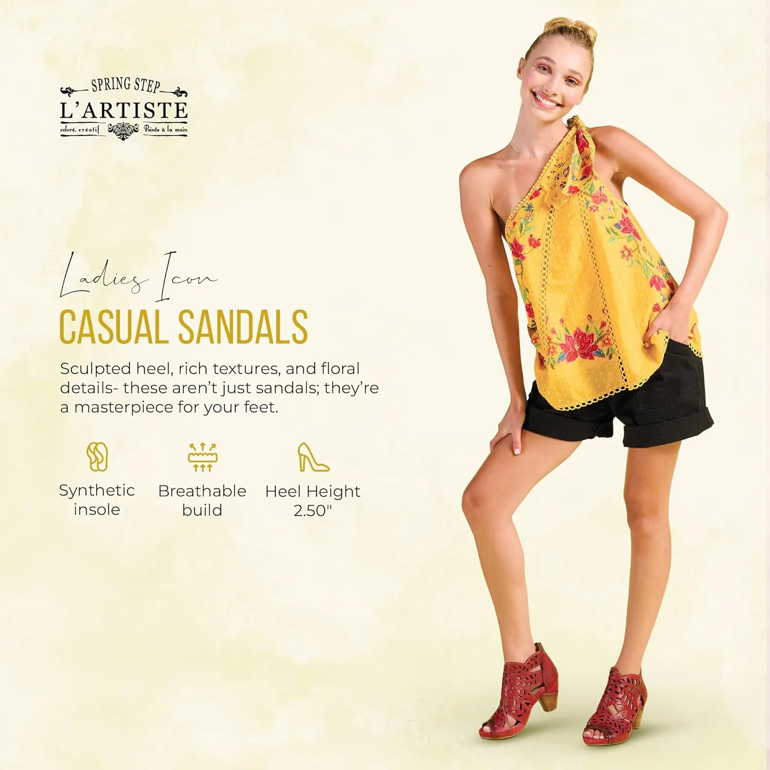 Spring Step L'Artiste Icon Sandals for Women - Ladies Casual Flats Platform Sandal - Hand Painting Summer Shoes for Womens