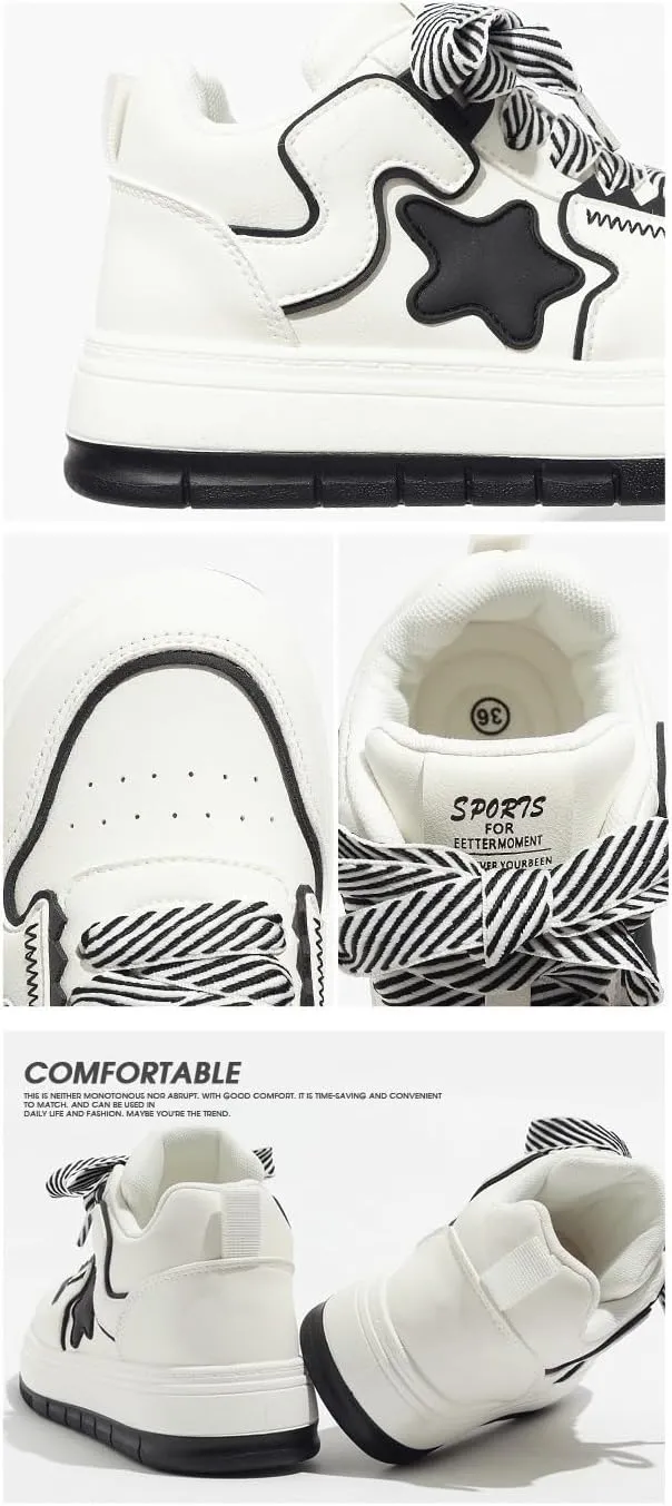 Star Shoes Thick Laces Walking Cute Sneakers for Women Thick Sole Y2K Shoes Walking Shoes Flat Platform Chunky Style Casual