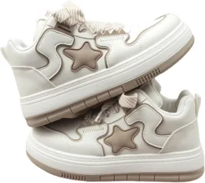 Star Shoes Thick Laces Walking Cute Sneakers for Women Thick Sole Y2K Shoes Walking Shoes Flat Platform Chunky Style Casual