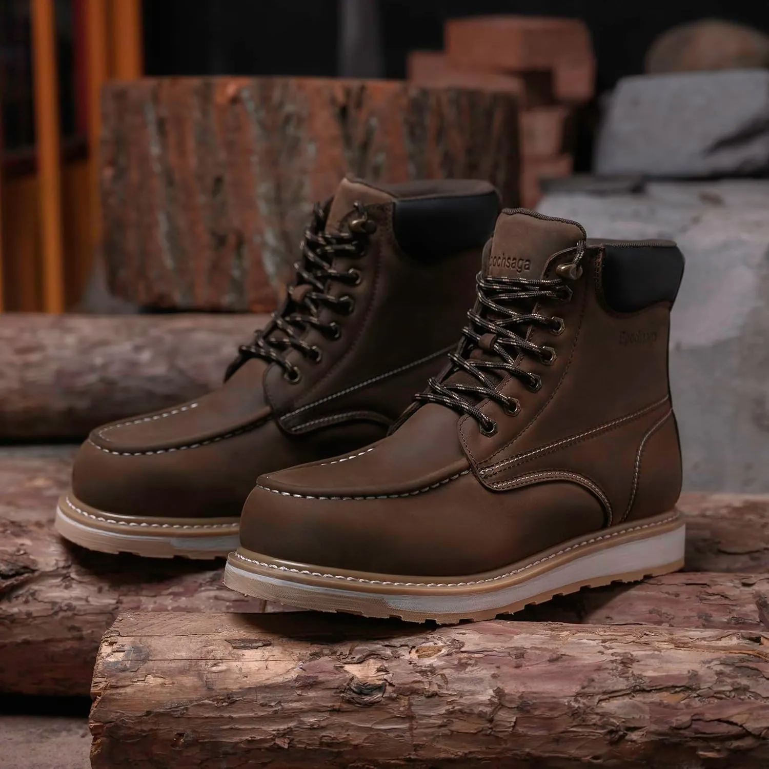 Steel Moc Toe Waterproof Safety Work Boots For Men,Fashion Classic Insulated Industrial Construction Ankle Shoes Dark Brown 6 Inch Footwear