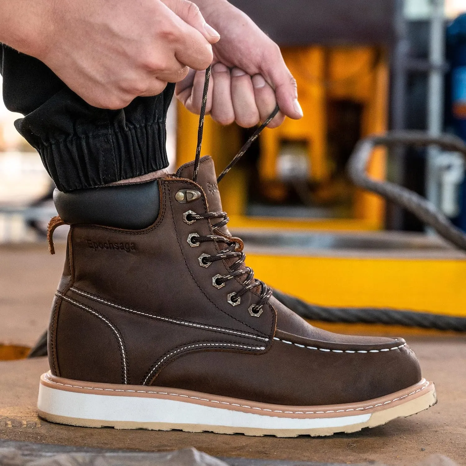 Steel Moc Toe Waterproof Safety Work Boots For Men,Fashion Classic Insulated Industrial Construction Ankle Shoes Dark Brown 6 Inch Footwear
