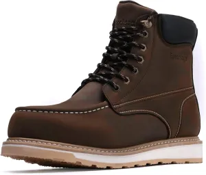 Steel Moc Toe Waterproof Safety Work Boots For Men,Fashion Classic Insulated Industrial Construction Ankle Shoes Dark Brown 6 Inch Footwear