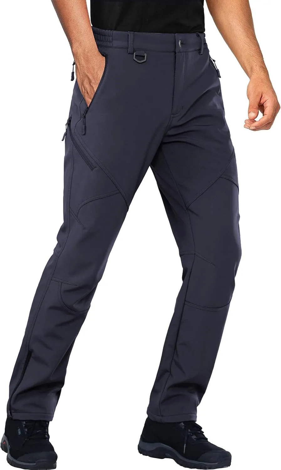 Stlight Mens Snow Ski Water Repellent Softshell Pants for Winter Hiking Fleece Lined Bottom Leg Zipper with 6 Zip Pockets