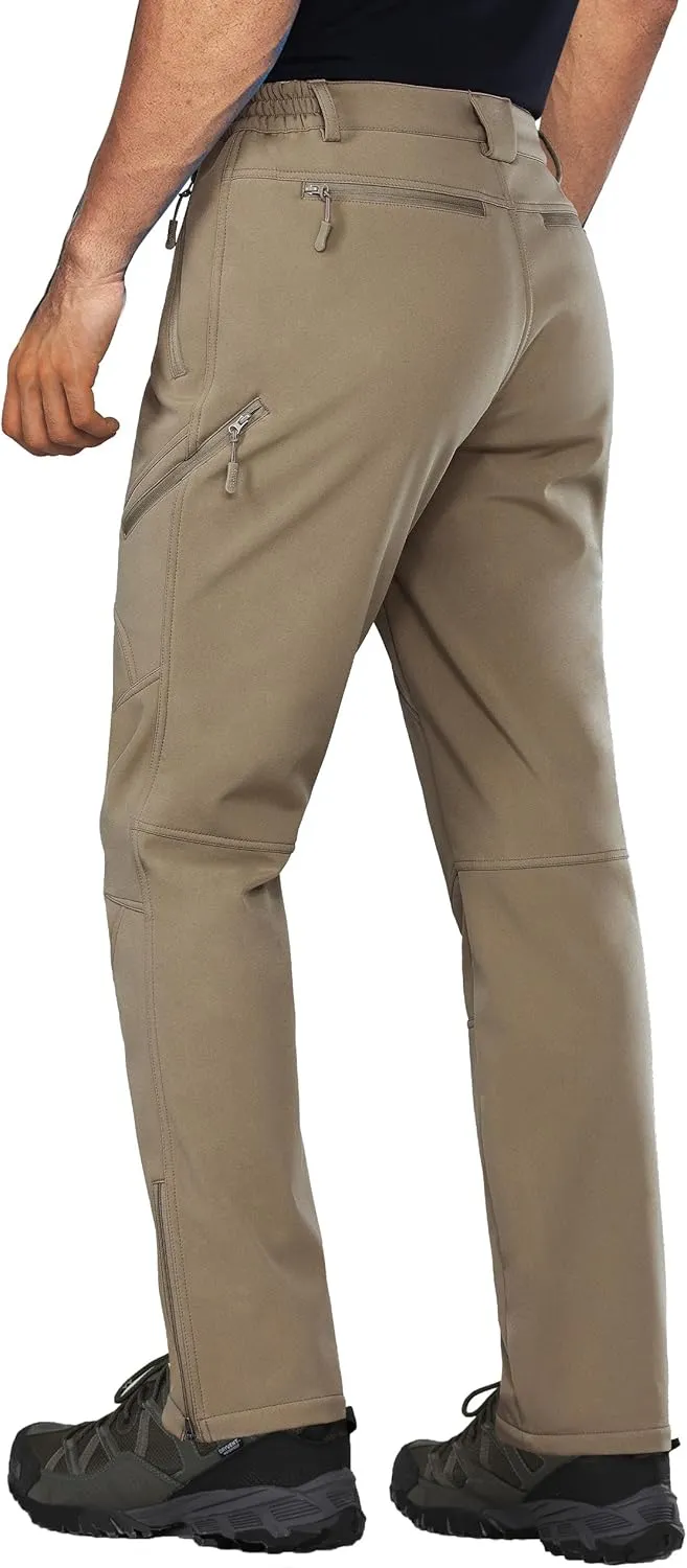 Stlight Mens Snow Ski Water Repellent Softshell Pants for Winter Hiking Fleece Lined Bottom Leg Zipper with 6 Zip Pockets