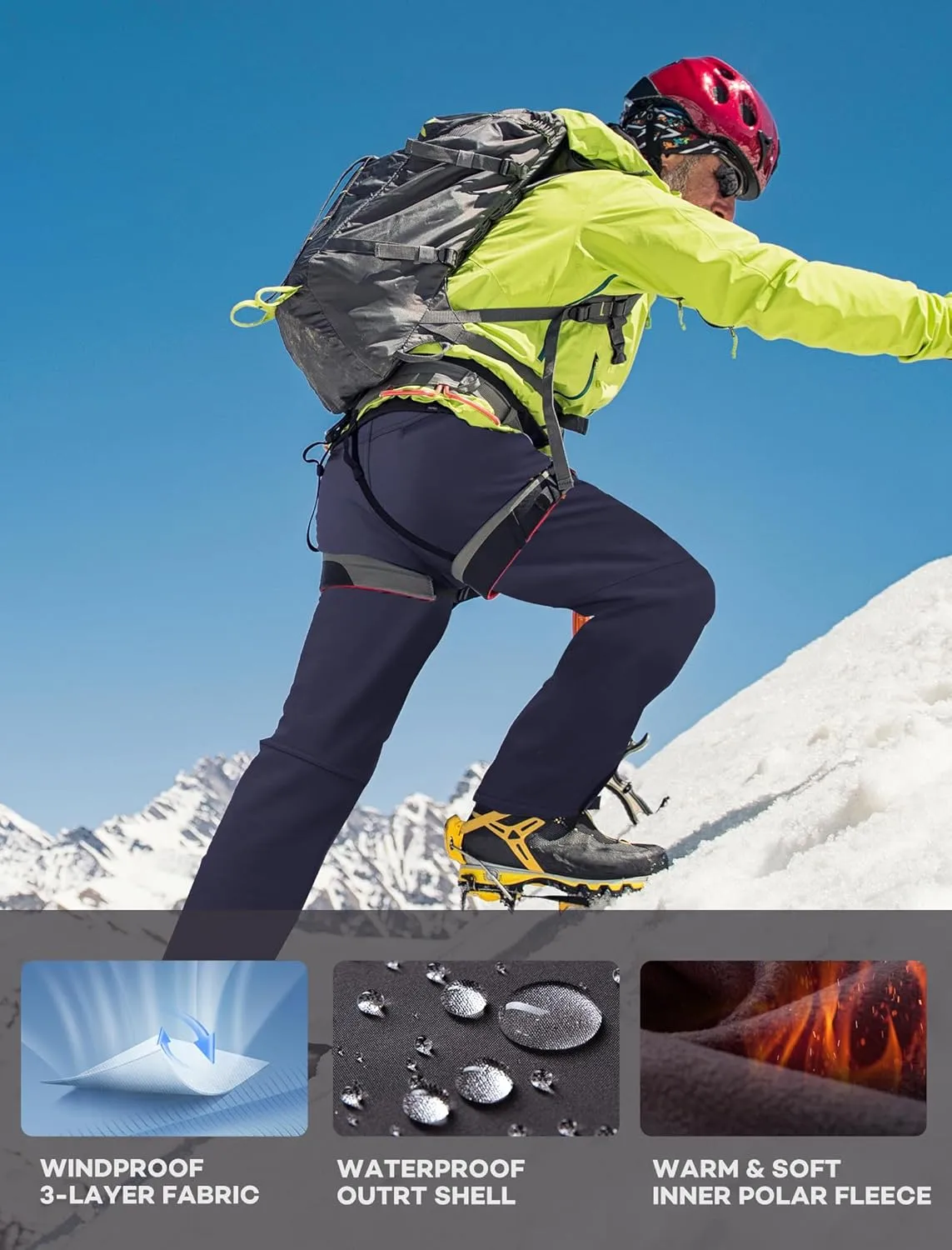 Stlight Mens Snow Ski Water Repellent Softshell Pants for Winter Hiking Fleece Lined Bottom Leg Zipper with 6 Zip Pockets