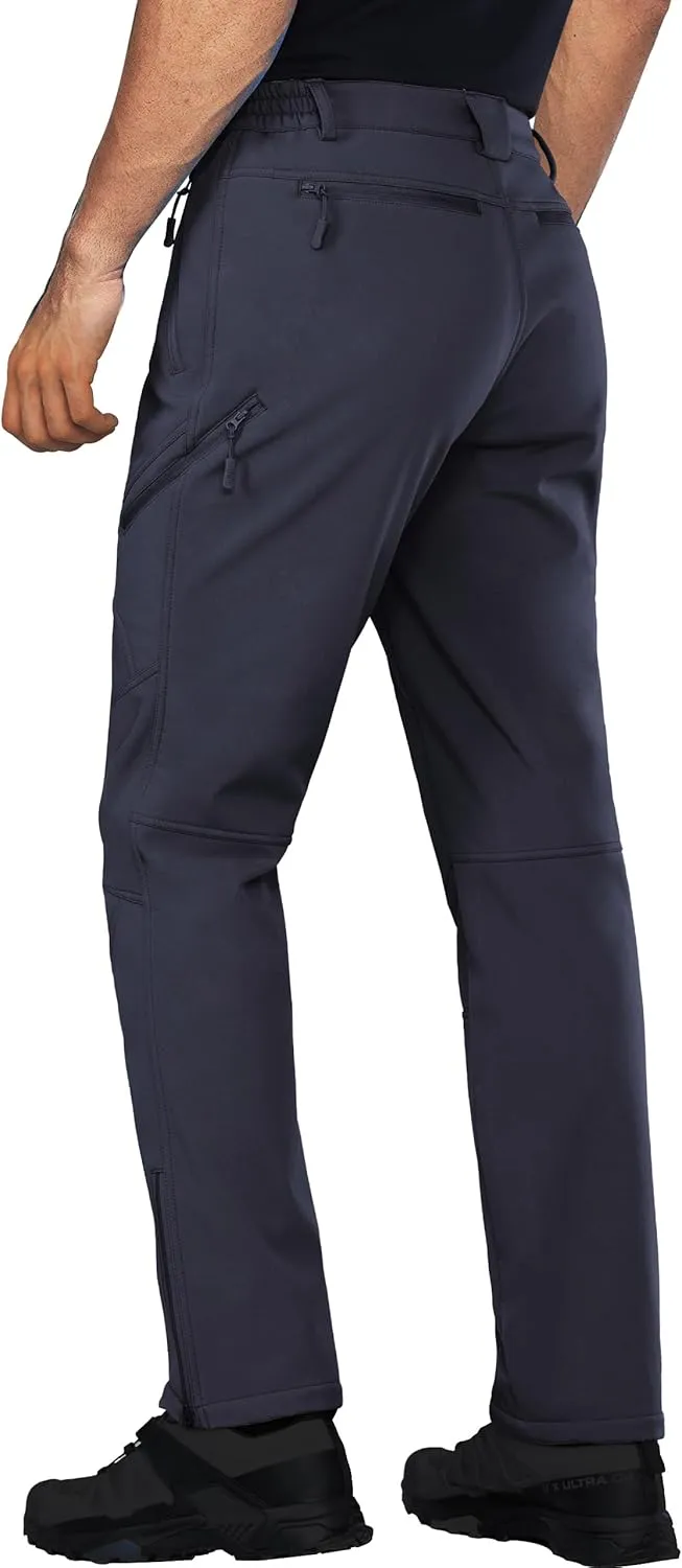 Stlight Mens Snow Ski Water Repellent Softshell Pants for Winter Hiking Fleece Lined Bottom Leg Zipper with 6 Zip Pockets