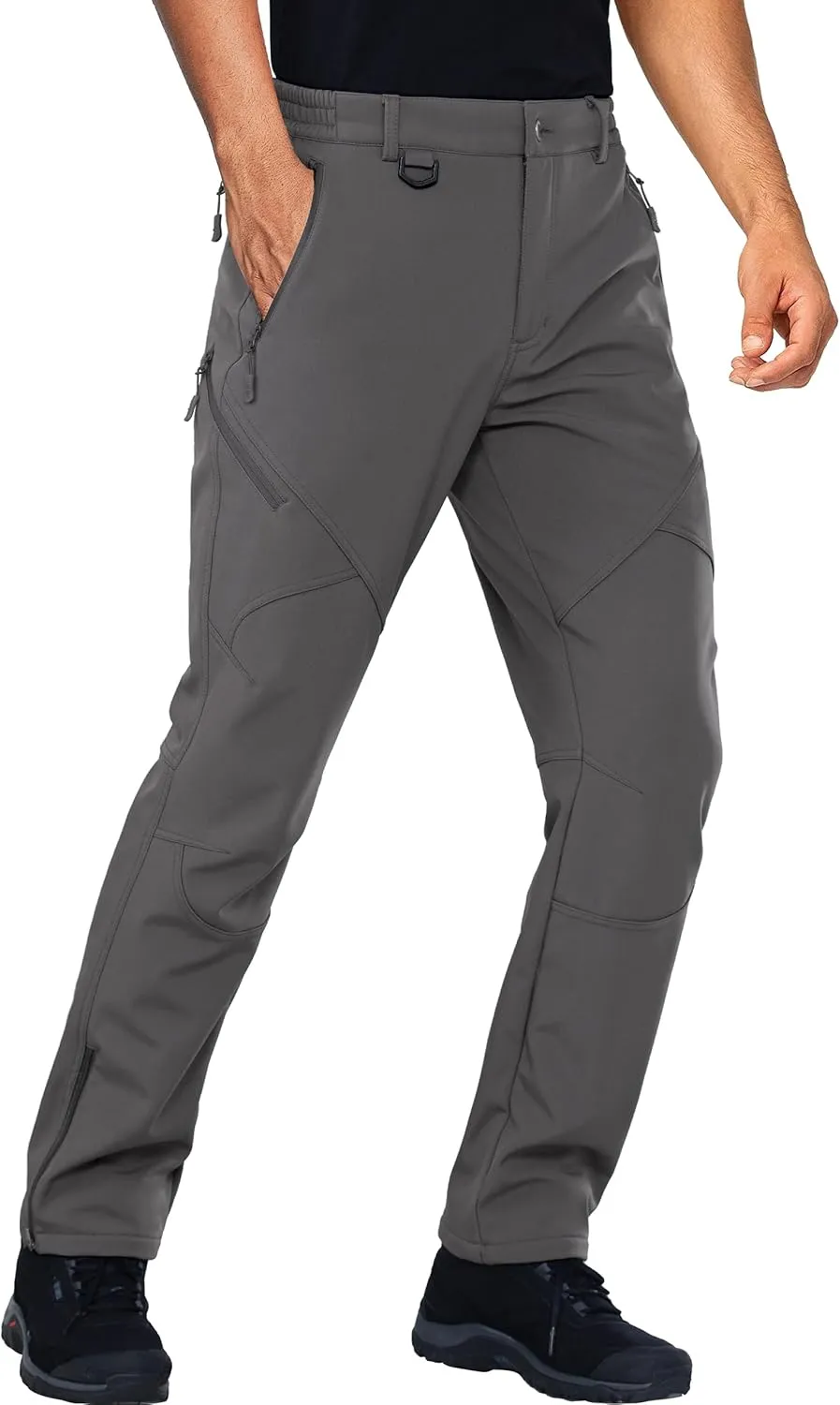 Stlight Mens Snow Ski Water Repellent Softshell Pants for Winter Hiking Fleece Lined Bottom Leg Zipper with 6 Zip Pockets