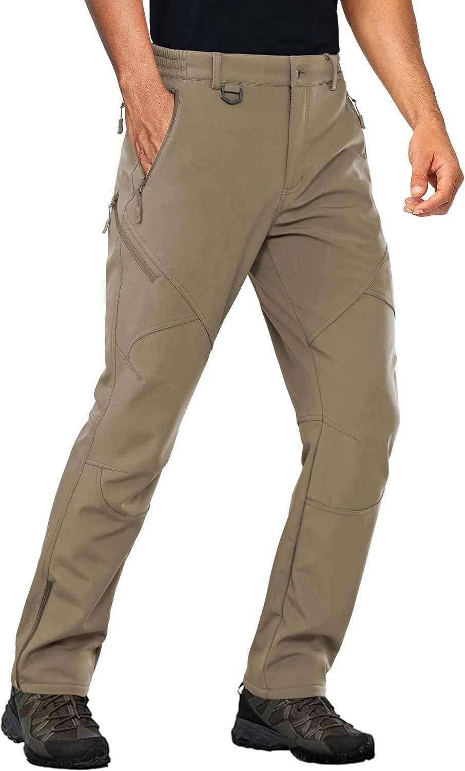 Stlight Mens Snow Ski Water Repellent Softshell Pants for Winter Hiking Fleece Lined Bottom Leg Zipper with 6 Zip Pockets