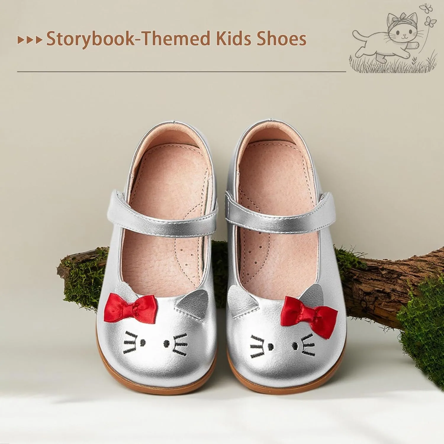 Storybook-Themed Kids Shoes, ‌Girls Leather Mary Jane Dress Shoes with Soft Pigskin Lining & Non-Slip Sole | Ages 2-7 for Spring/Summer Party School Styles