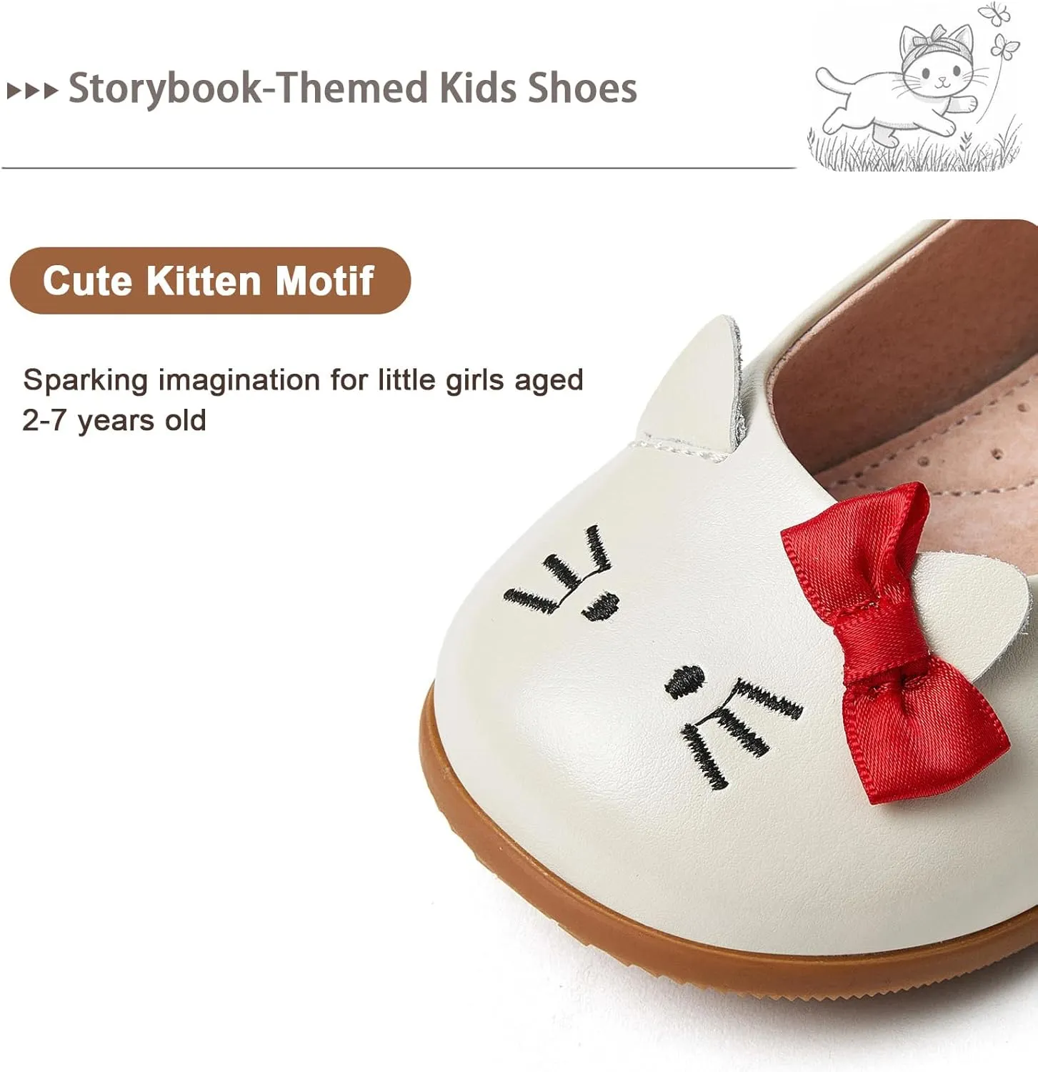 Storybook-Themed Kids Shoes, ‌Girls Leather Mary Jane Dress Shoes with Soft Pigskin Lining & Non-Slip Sole | Ages 2-7 for Spring/Summer Party School Styles