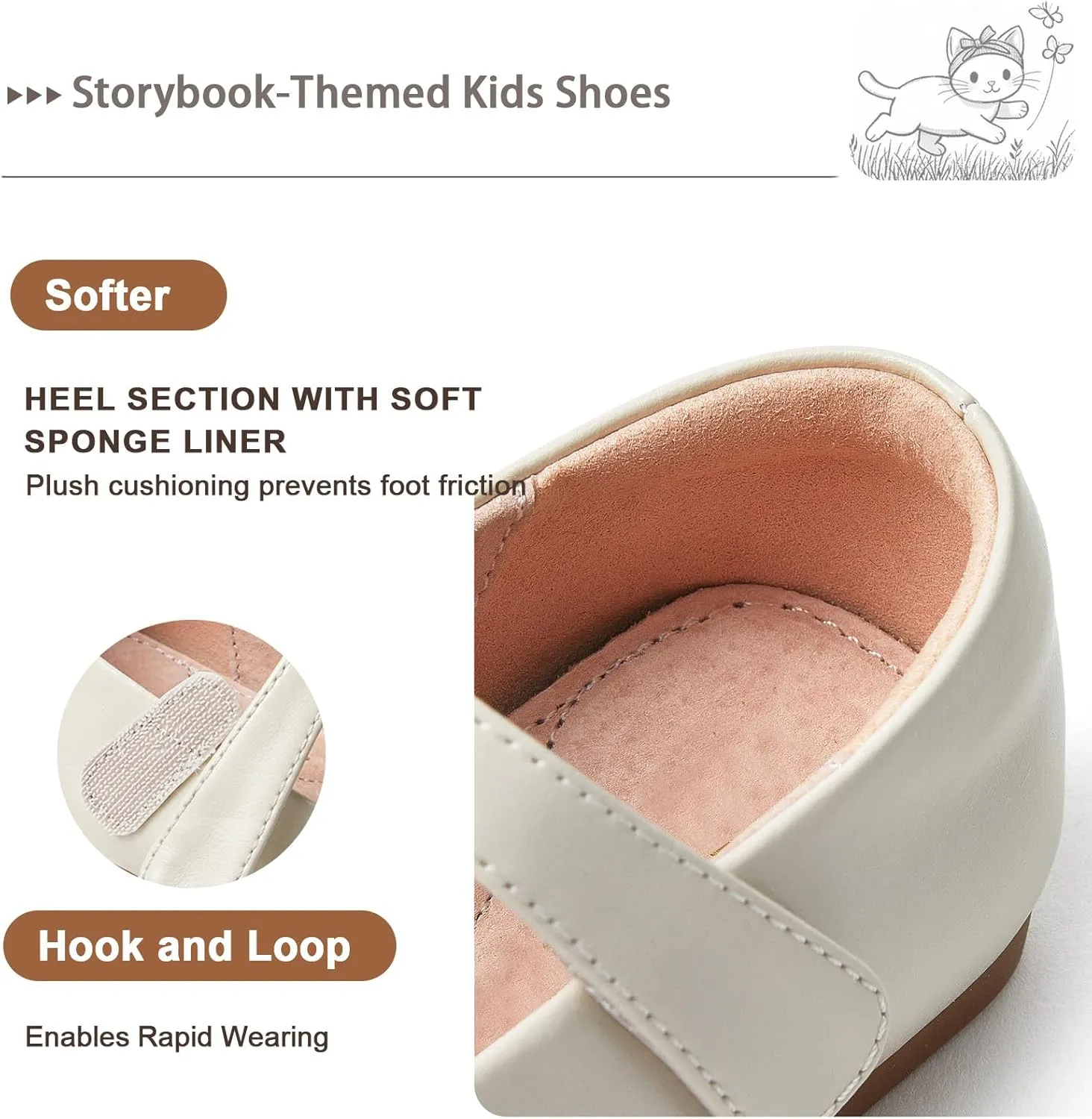 Storybook-Themed Kids Shoes, ‌Girls Leather Mary Jane Dress Shoes with Soft Pigskin Lining & Non-Slip Sole | Ages 2-7 for Spring/Summer Party School Styles