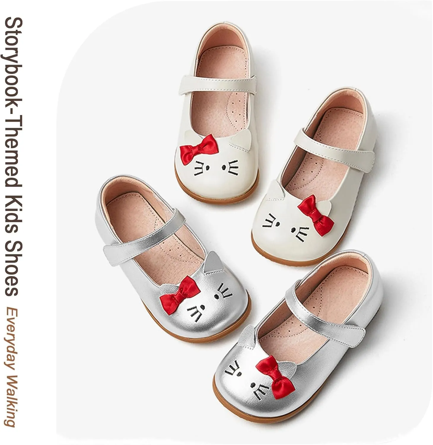 Storybook-Themed Kids Shoes, ‌Girls Leather Mary Jane Dress Shoes with Soft Pigskin Lining & Non-Slip Sole | Ages 2-7 for Spring/Summer Party School Styles