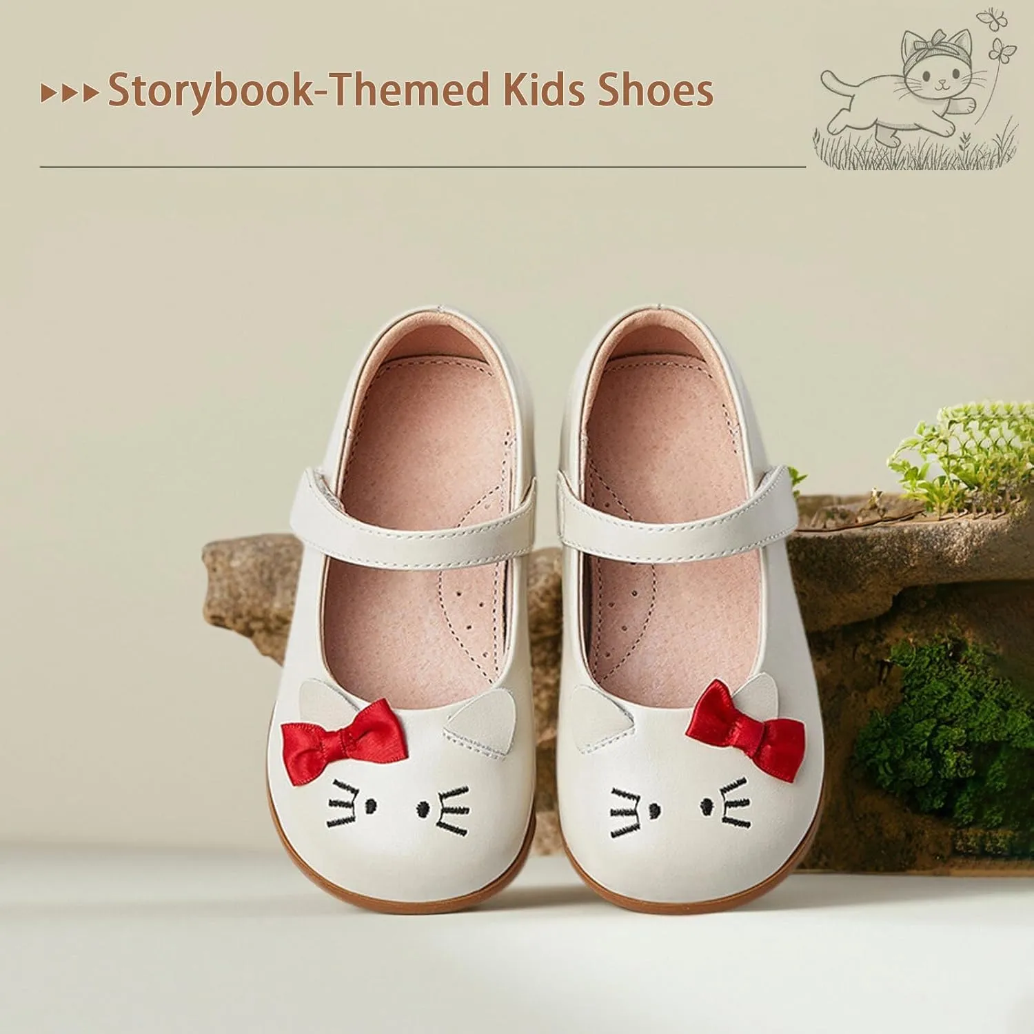 Storybook-Themed Kids Shoes, ‌Girls Leather Mary Jane Dress Shoes with Soft Pigskin Lining & Non-Slip Sole | Ages 2-7 for Spring/Summer Party School Styles