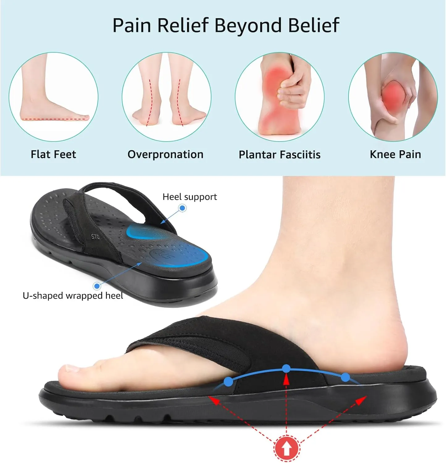 STQ Orthopedic Flip Flops for Women | Memory Foam Flip-flops for Plantar Fasciitis with Arch Support Pain Relief