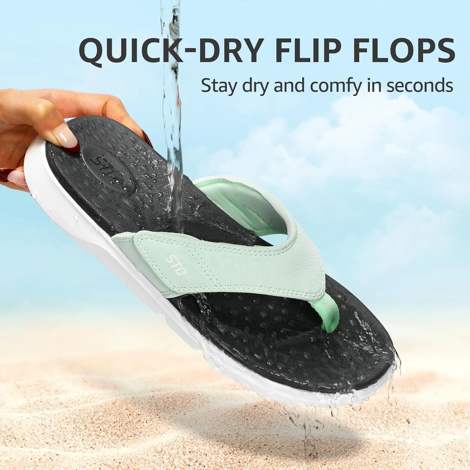 STQ Orthopedic Flip Flops for Women | Memory Foam Flip-flops for Plantar Fasciitis with Arch Support Pain Relief