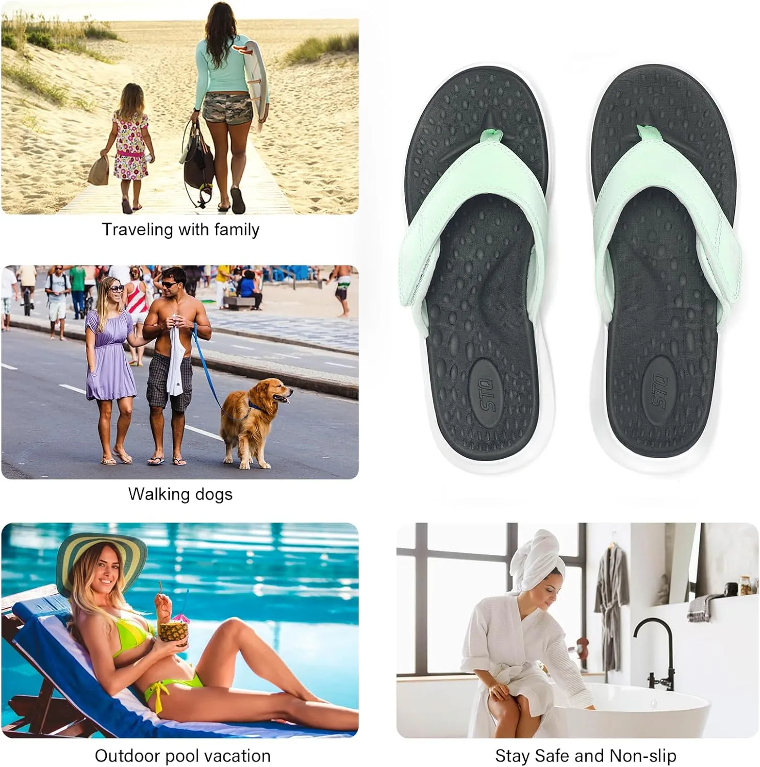 STQ Orthopedic Flip Flops for Women | Memory Foam Flip-flops for Plantar Fasciitis with Arch Support Pain Relief