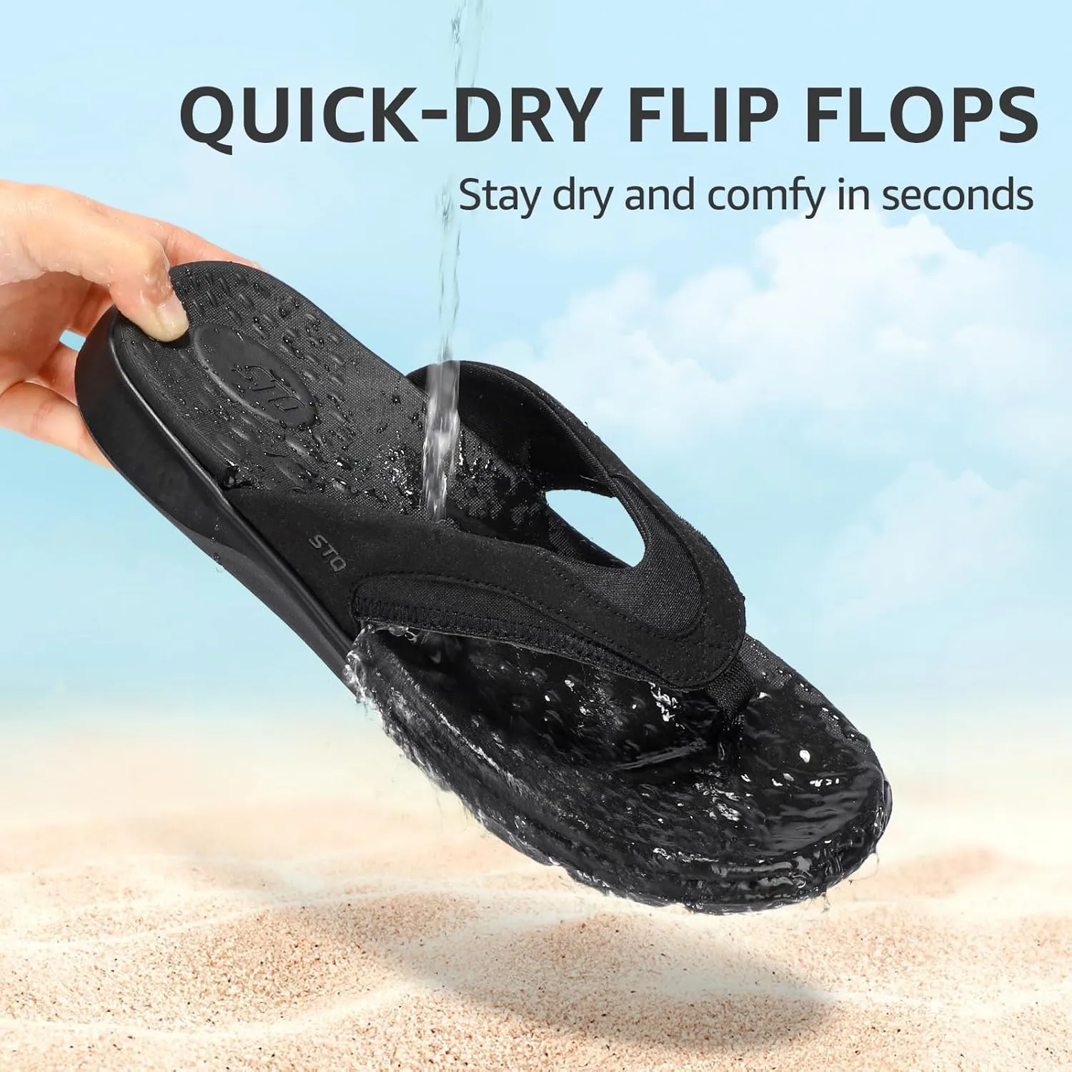STQ Orthopedic Flip Flops for Women | Memory Foam Flip-flops for Plantar Fasciitis with Arch Support Pain Relief