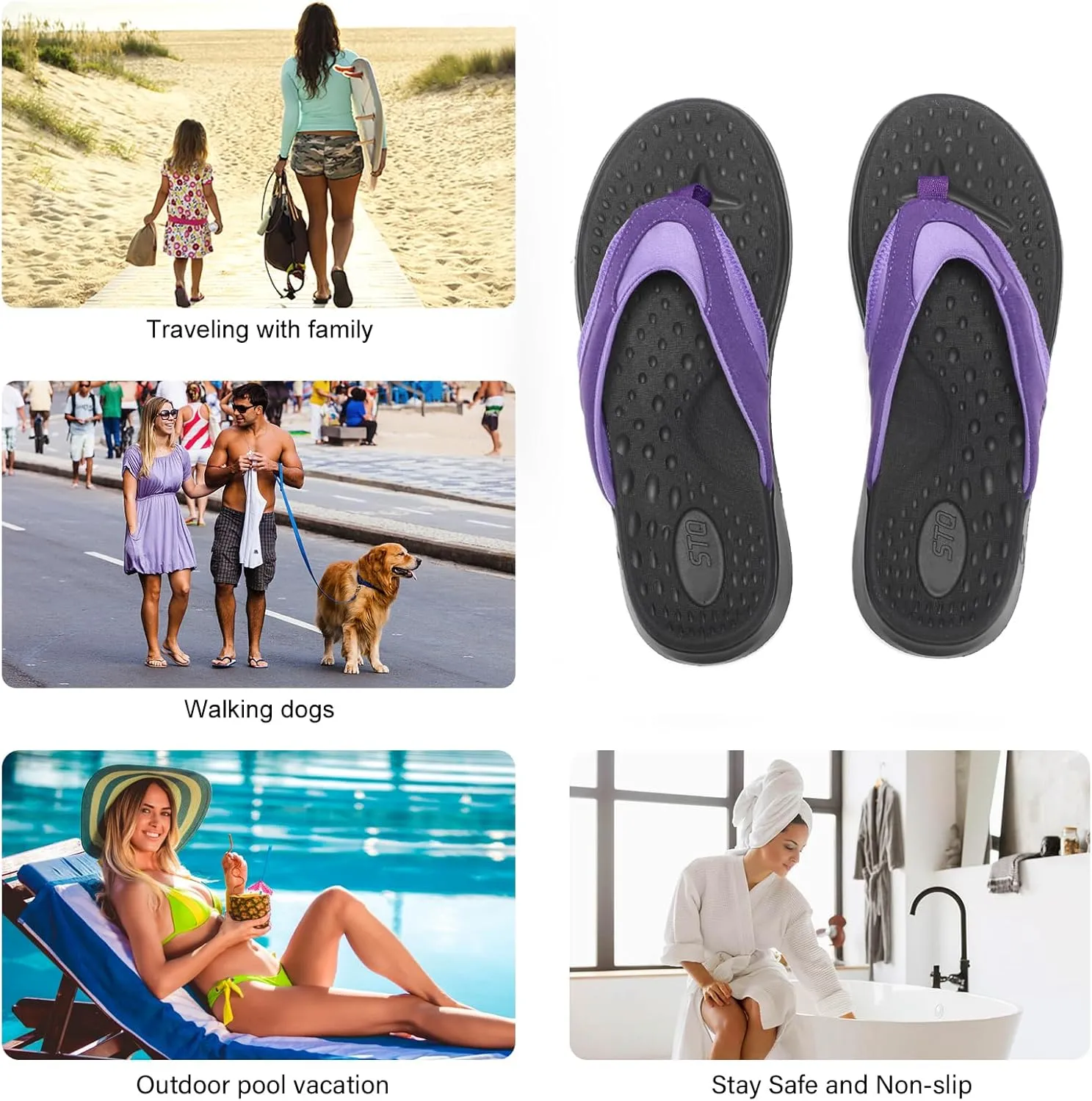 STQ Orthopedic Flip Flops for Women | Memory Foam Flip-flops for Plantar Fasciitis with Arch Support Pain Relief