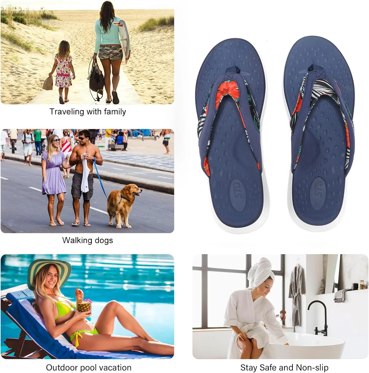 STQ Orthopedic Flip Flops for Women | Memory Foam Flip-flops for Plantar Fasciitis with Arch Support Pain Relief