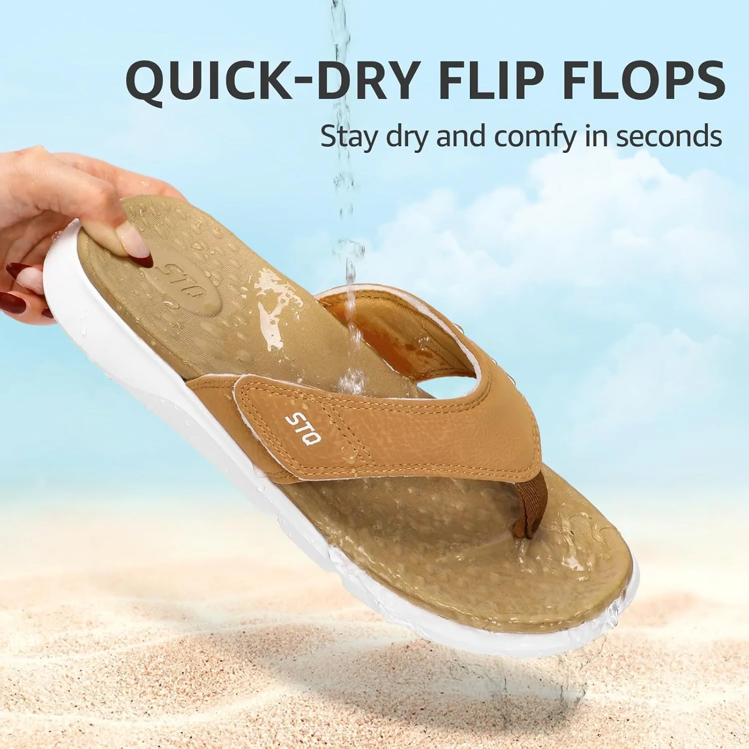 STQ Orthopedic Flip Flops for Women | Memory Foam Flip-flops for Plantar Fasciitis with Arch Support Pain Relief