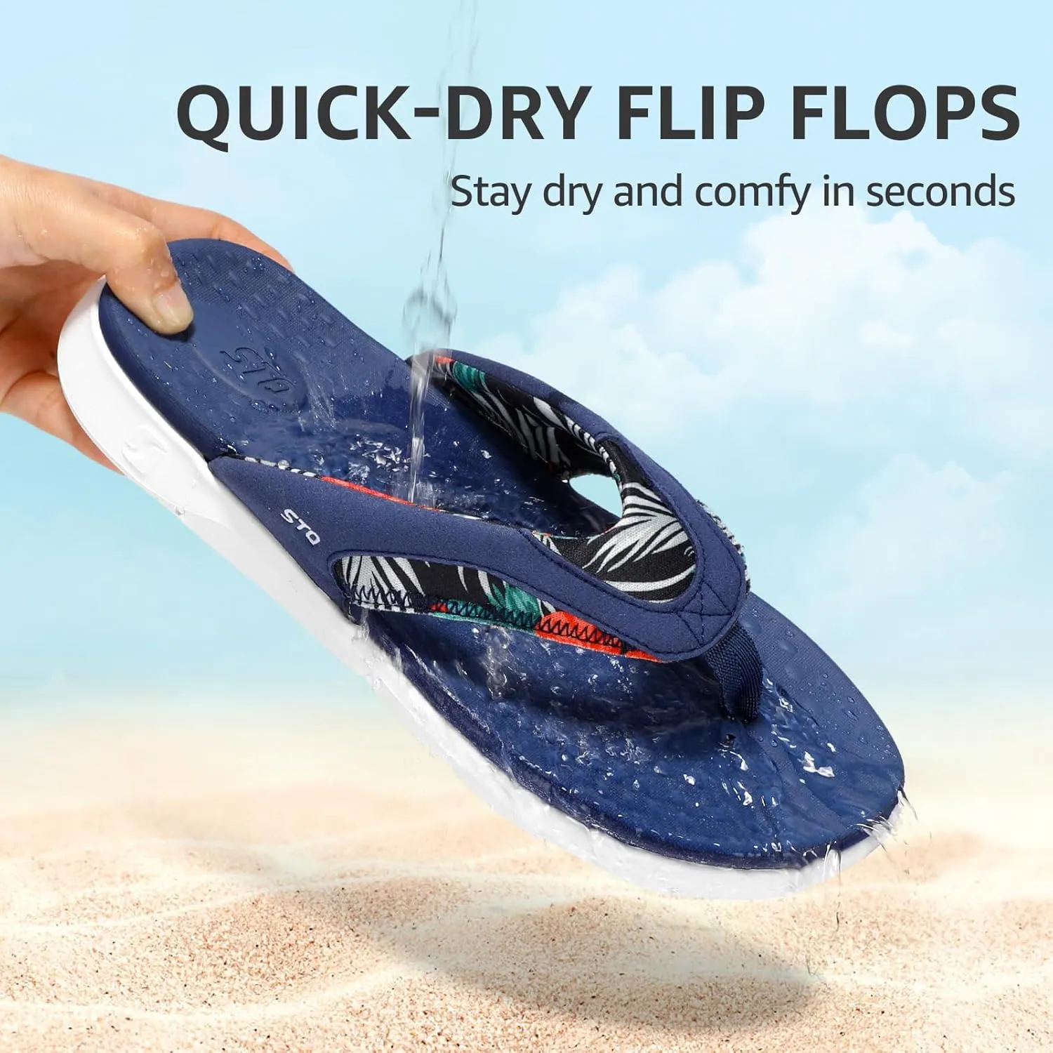 STQ Orthopedic Flip Flops for Women | Memory Foam Flip-flops for Plantar Fasciitis with Arch Support Pain Relief