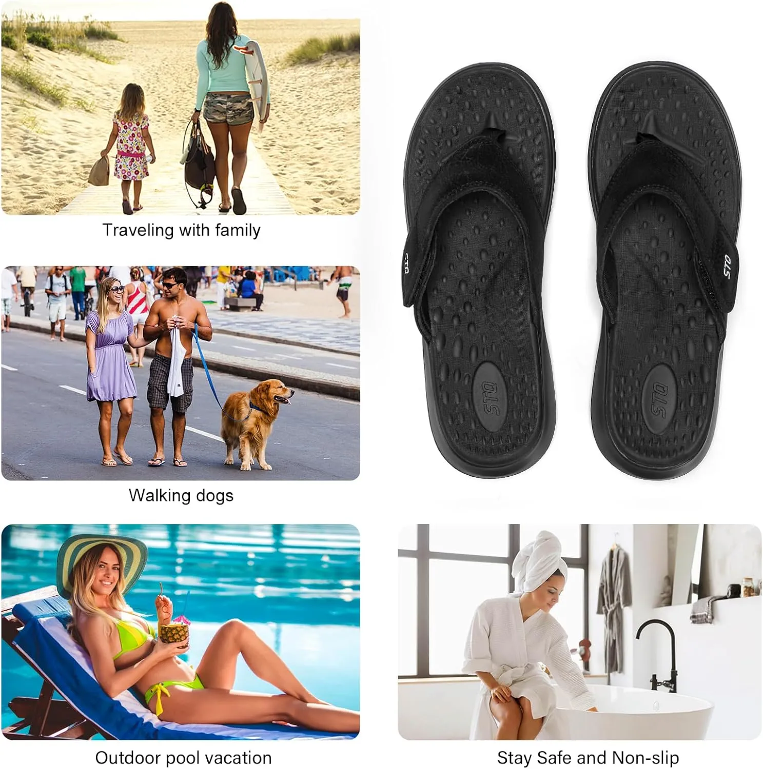 STQ Orthopedic Flip Flops for Women | Memory Foam Flip-flops for Plantar Fasciitis with Arch Support Pain Relief