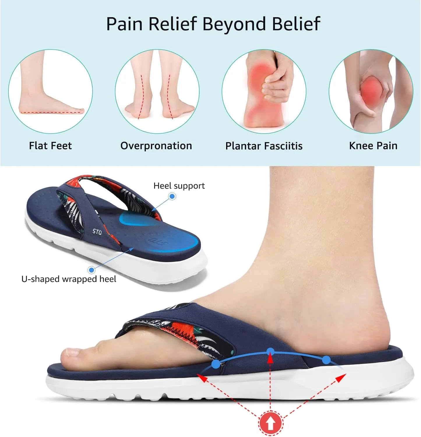 STQ Orthopedic Flip Flops for Women | Memory Foam Flip-flops for Plantar Fasciitis with Arch Support Pain Relief
