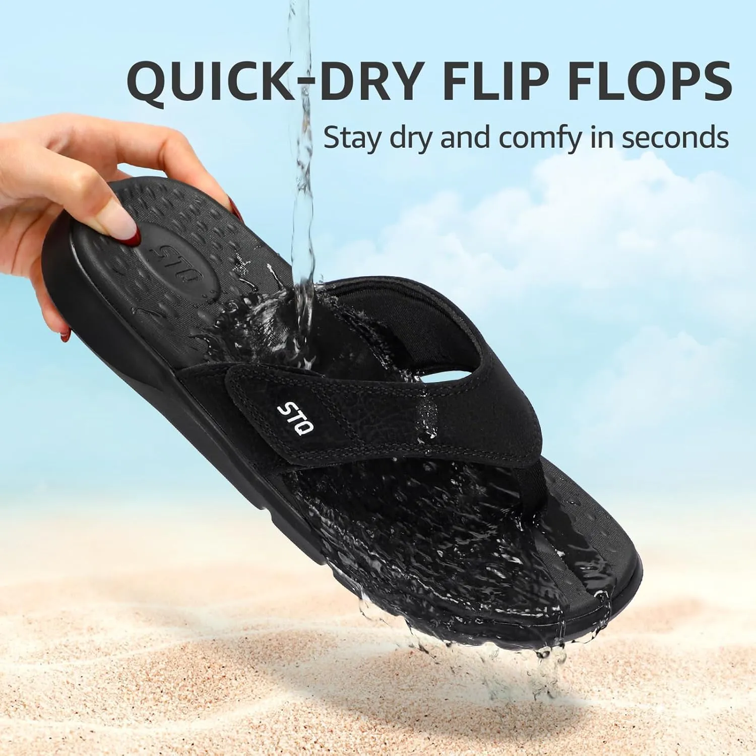 STQ Orthopedic Flip Flops for Women | Memory Foam Flip-flops for Plantar Fasciitis with Arch Support Pain Relief
