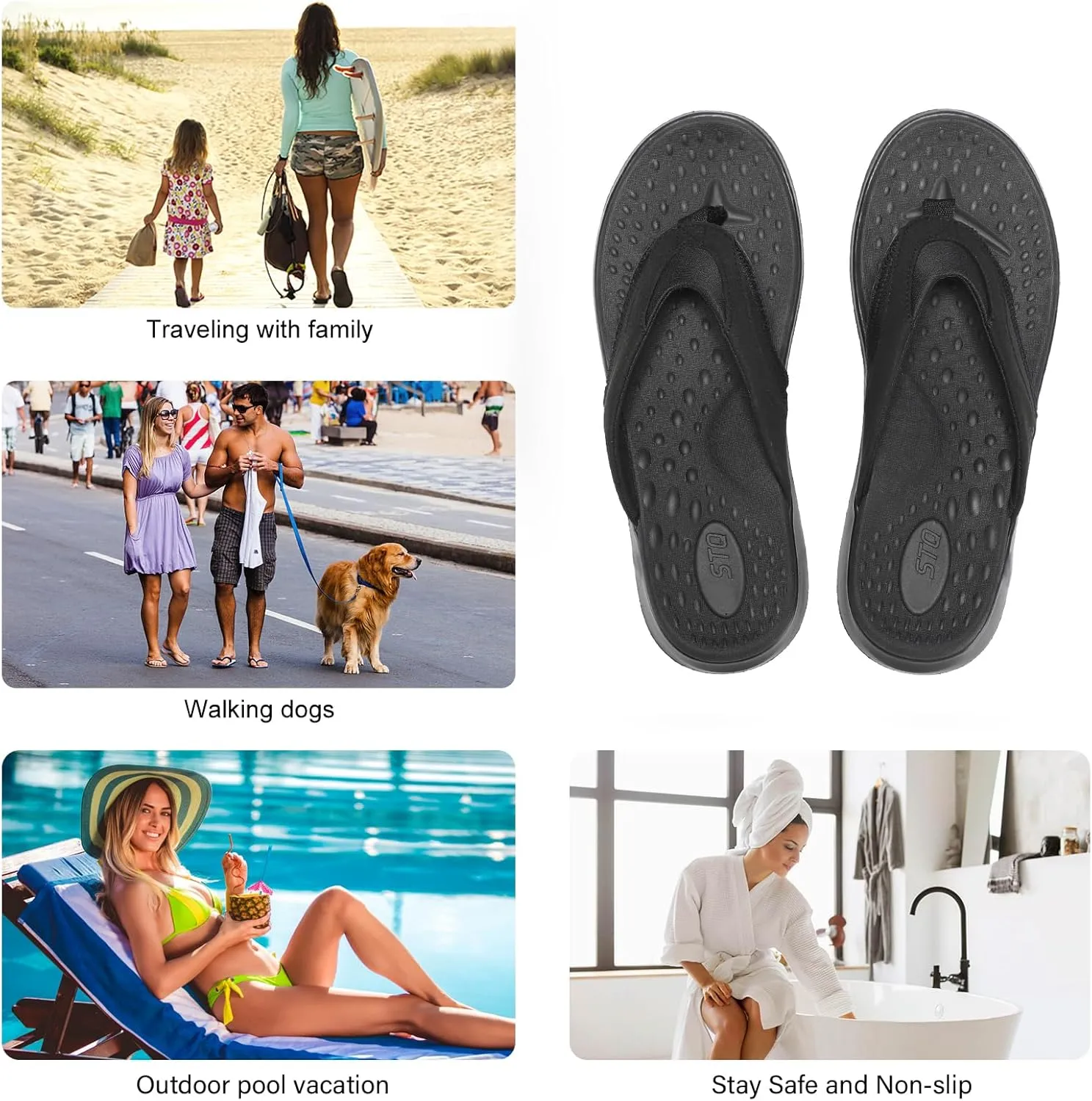 STQ Orthopedic Flip Flops for Women | Memory Foam Flip-flops for Plantar Fasciitis with Arch Support Pain Relief
