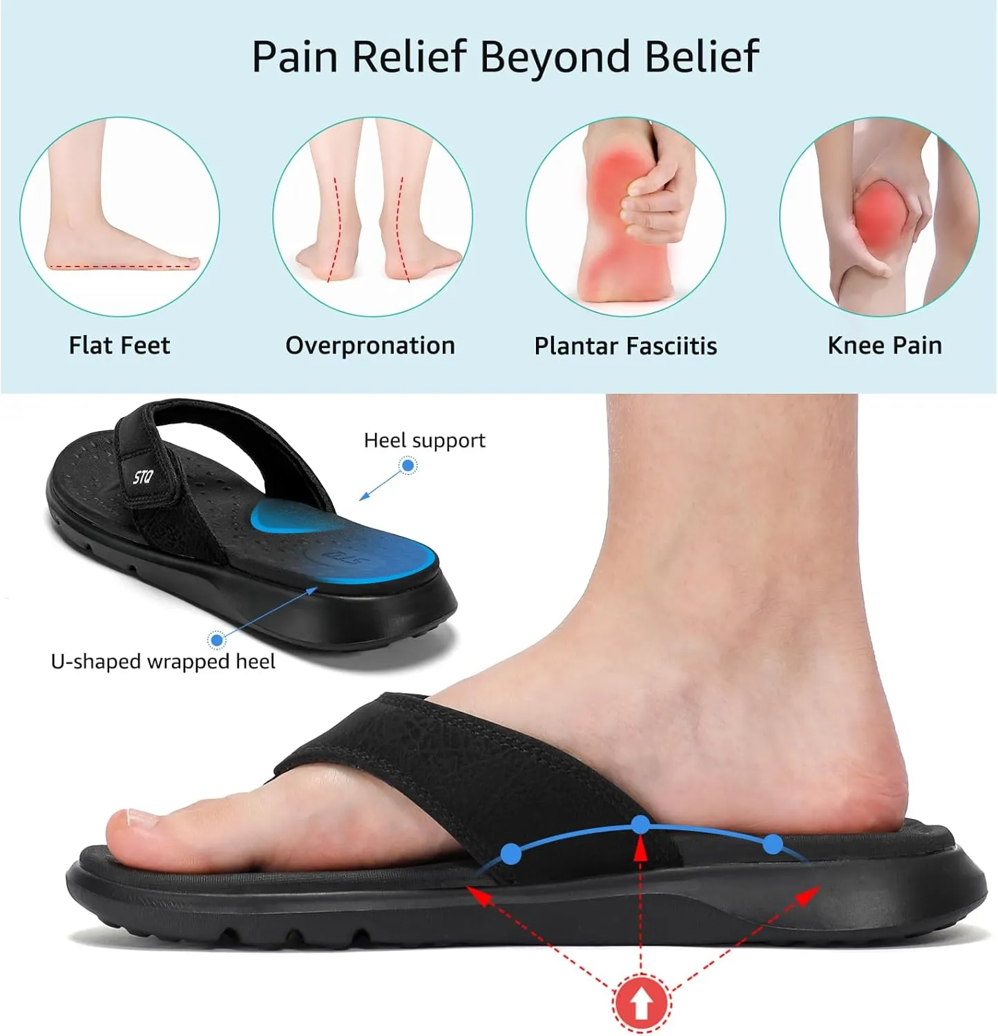 STQ Orthopedic Flip Flops for Women | Memory Foam Flip-flops for Plantar Fasciitis with Arch Support Pain Relief