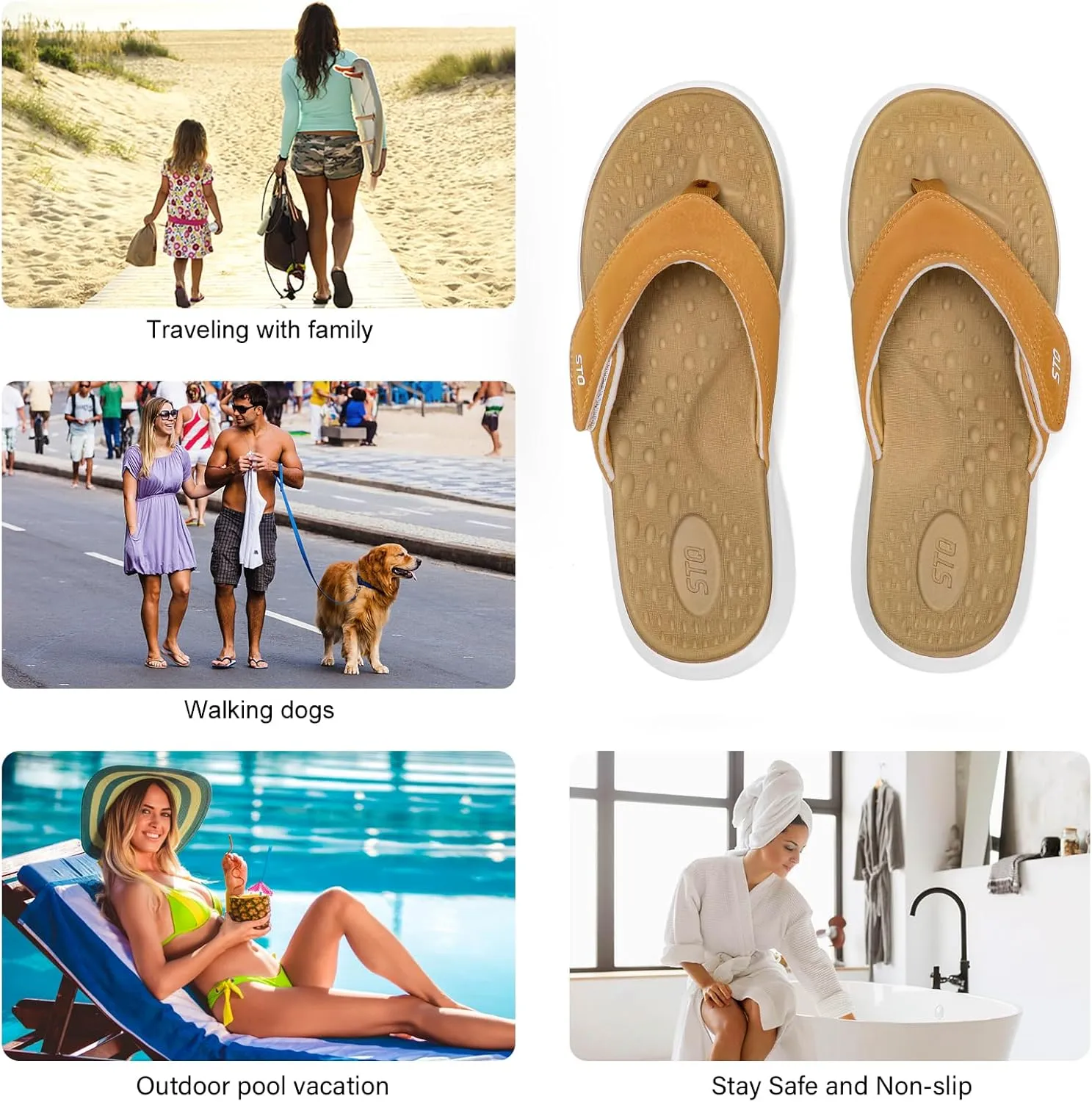 STQ Orthopedic Flip Flops for Women | Memory Foam Flip-flops for Plantar Fasciitis with Arch Support Pain Relief