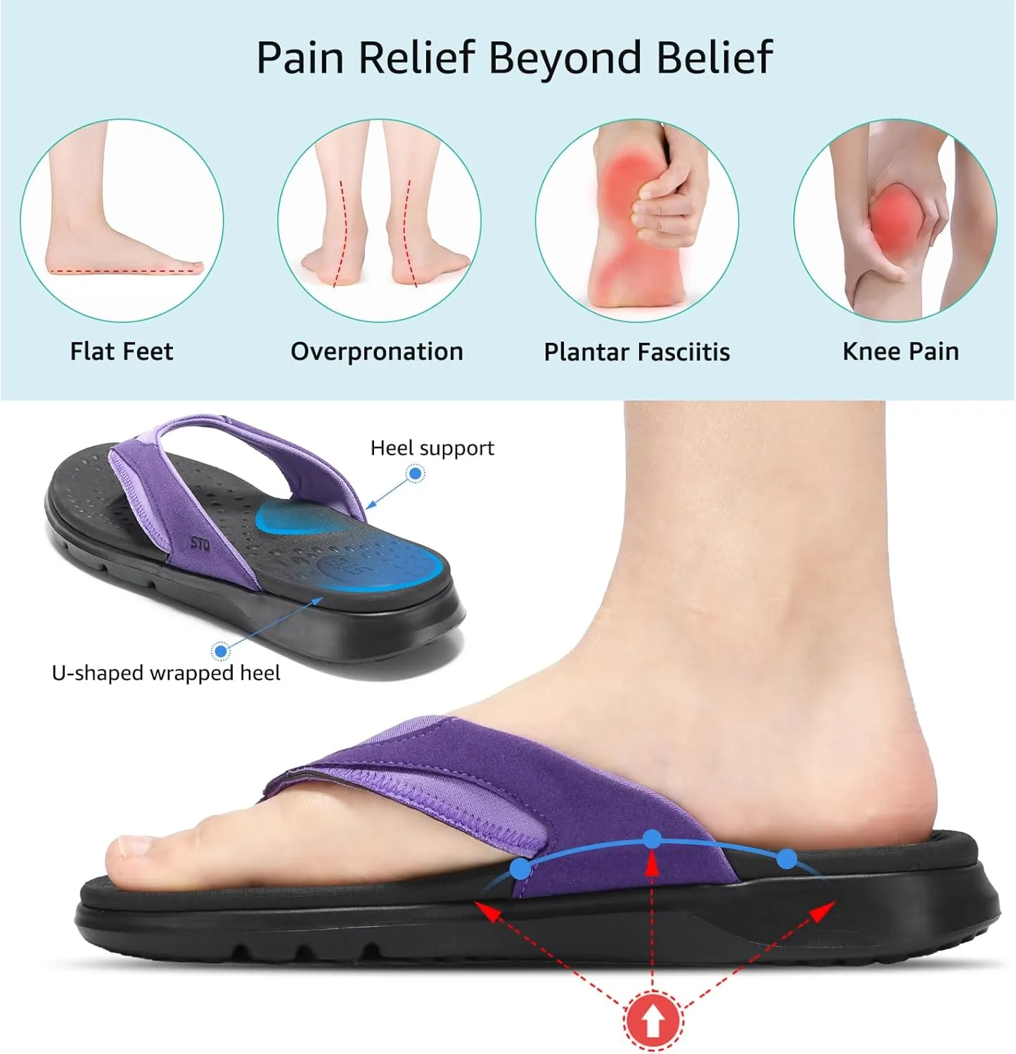 STQ Orthopedic Flip Flops for Women | Memory Foam Flip-flops for Plantar Fasciitis with Arch Support Pain Relief