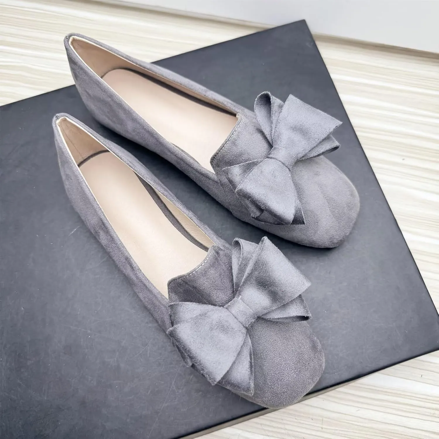 Stunner Ballet Flats for Women Fashion Square Toe Bowknot Flats Comfortable Dress Flats Casual Slip On Work Flats