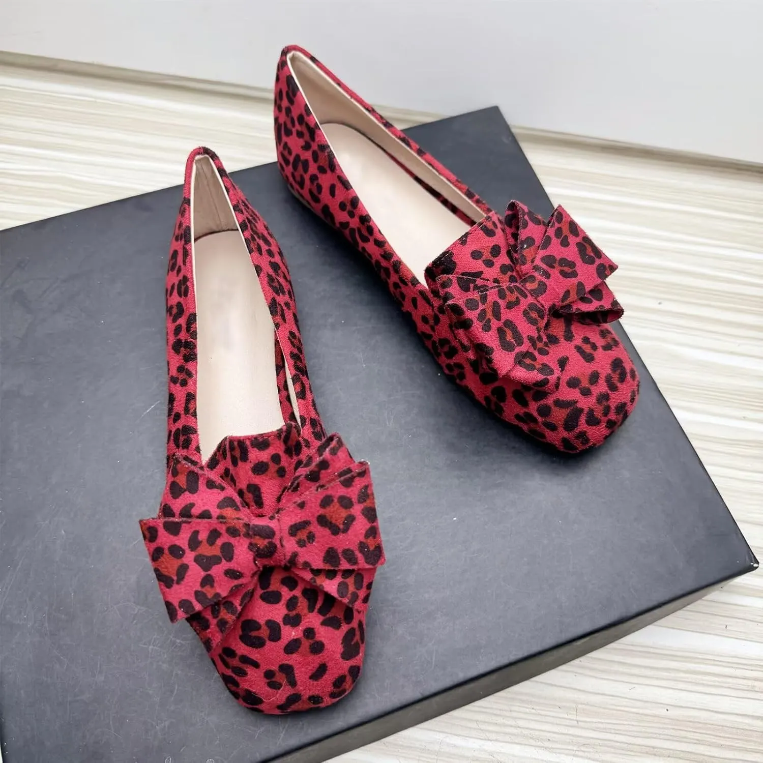 Stunner Ballet Flats for Women Fashion Square Toe Bowknot Flats Comfortable Dress Flats Casual Slip On Work Flats