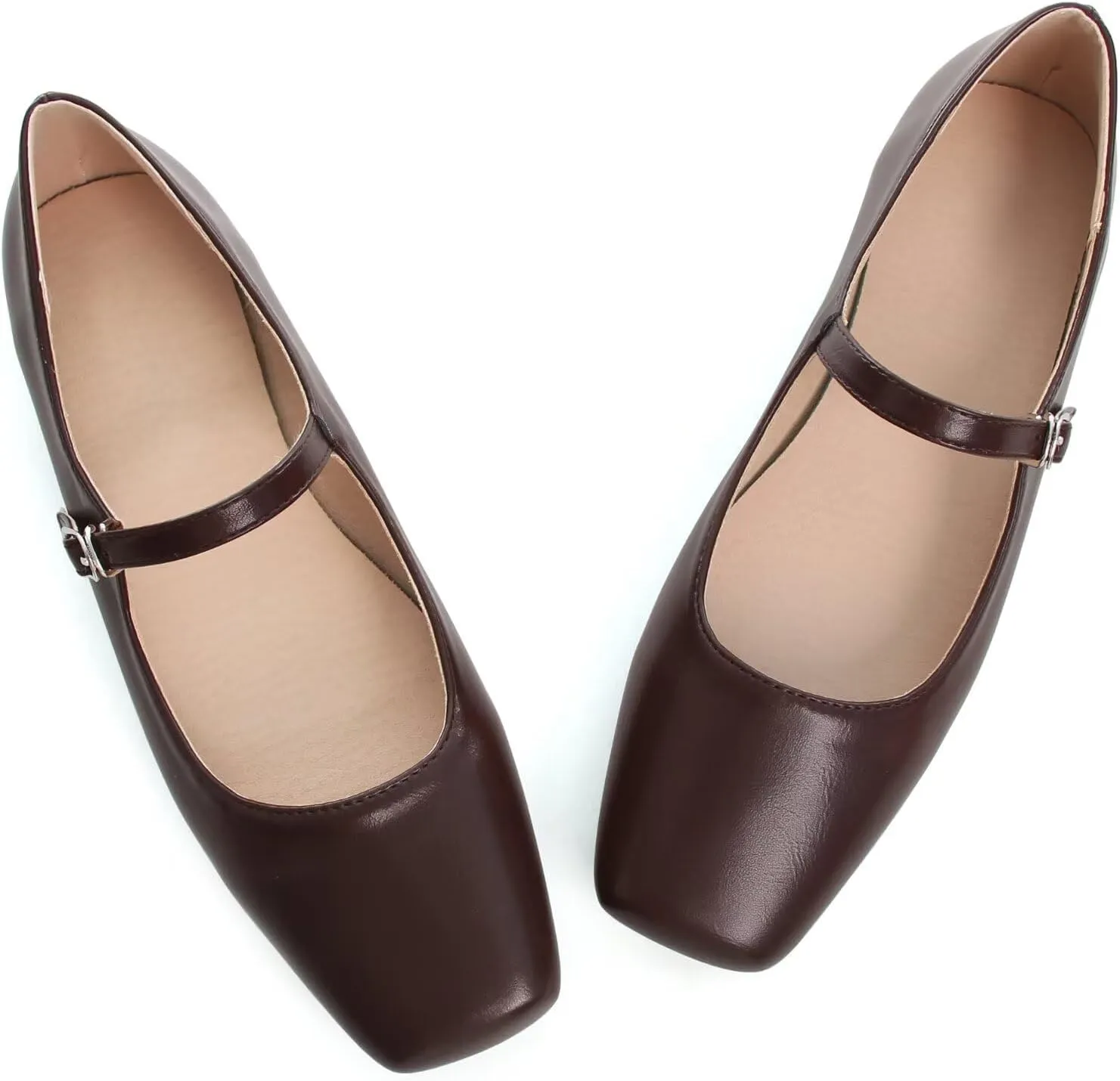 Stunner Women's Leather Dress Flats - Comfortable Square Toe Slip On Mary Jane Work Flats
