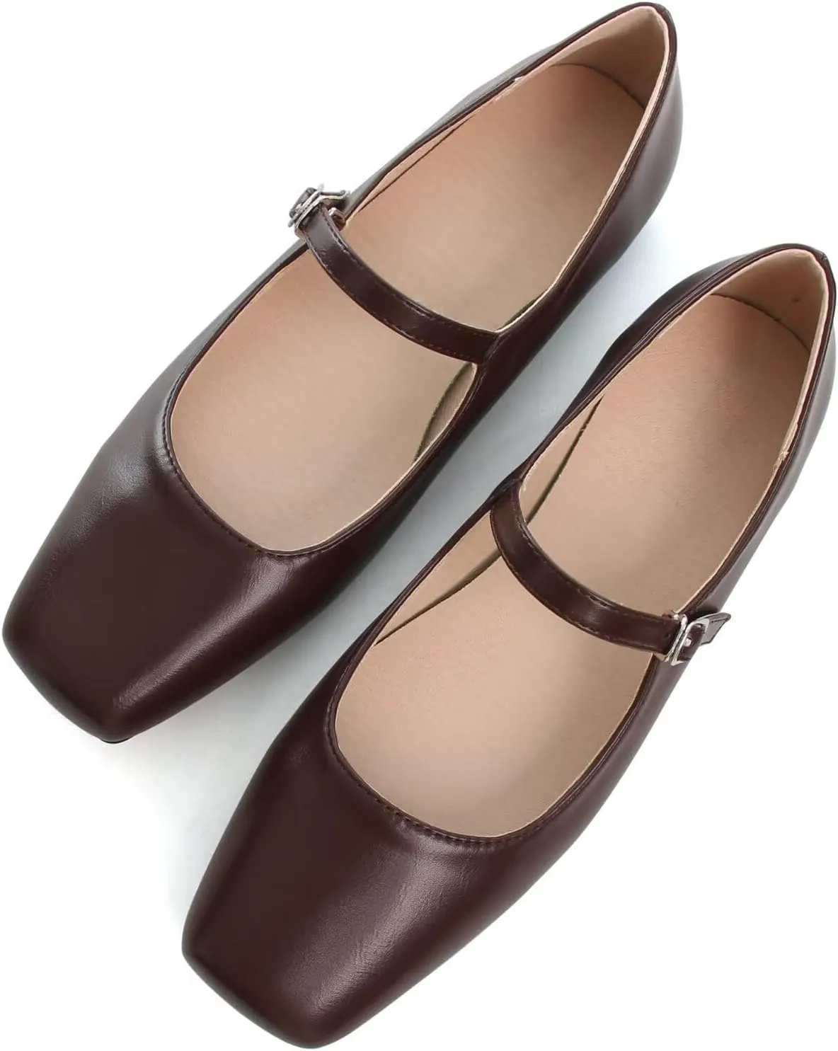 Stunner Women's Leather Dress Flats - Comfortable Square Toe Slip On Mary Jane Work Flats