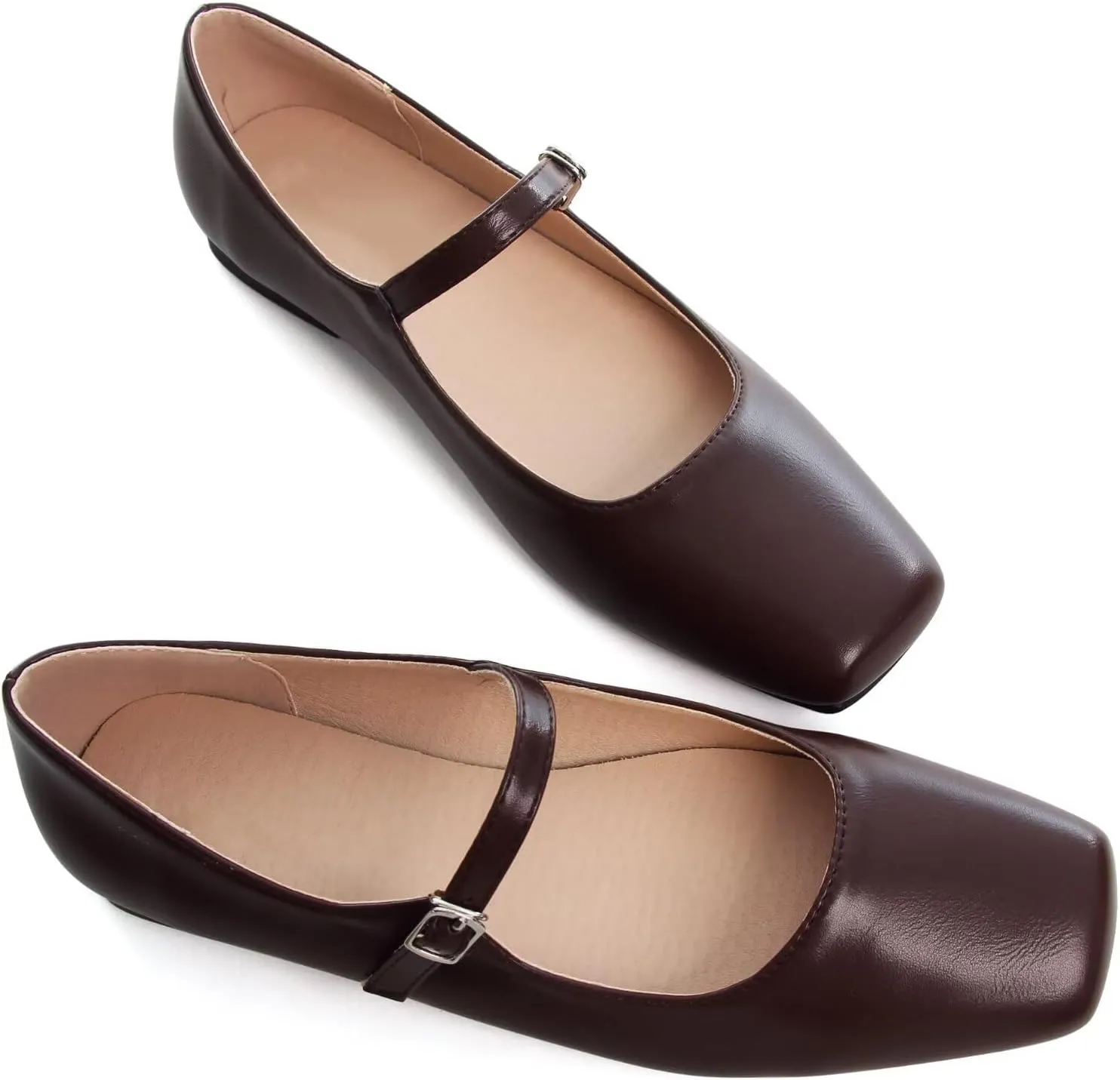 Stunner Women's Leather Dress Flats - Comfortable Square Toe Slip On Mary Jane Work Flats