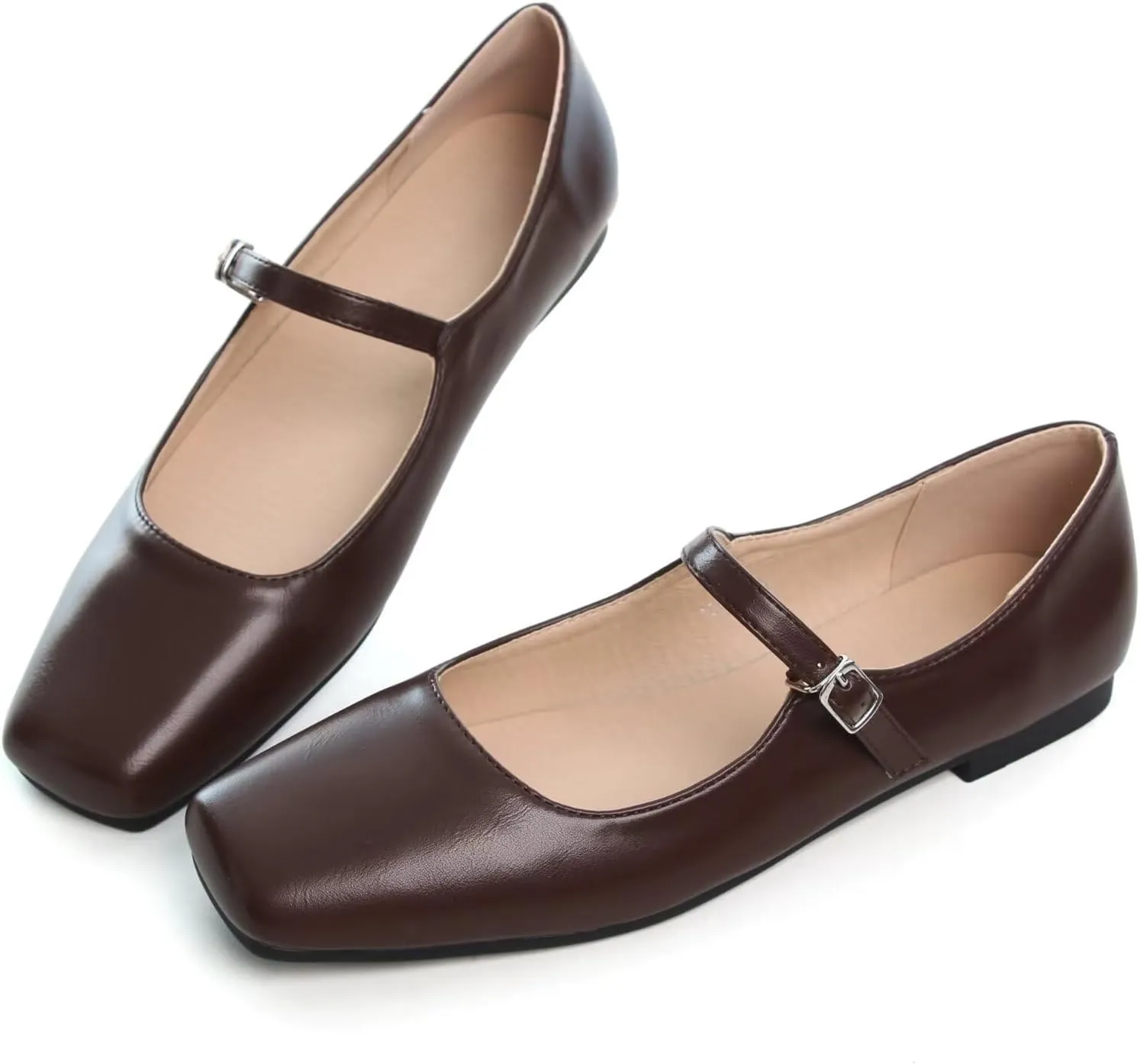 Stunner Women's Leather Dress Flats - Comfortable Square Toe Slip On Mary Jane Work Flats