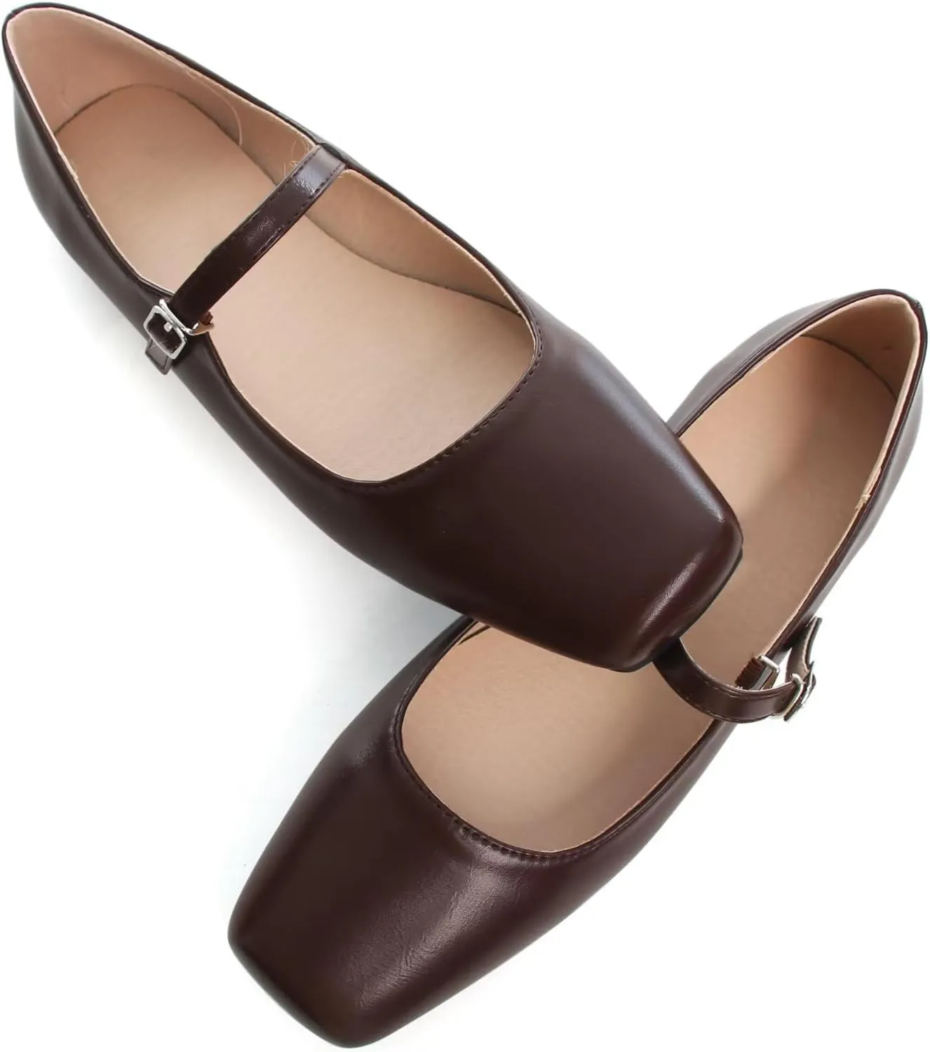 Stunner Women's Leather Dress Flats - Comfortable Square Toe Slip On Mary Jane Work Flats