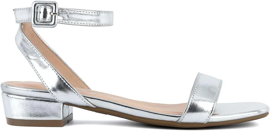 Sugar Women's Low Block Heel Dress Sandals – Ankle Strap Open Toe Comfortable Walking Heels for Casual, Party, or Work