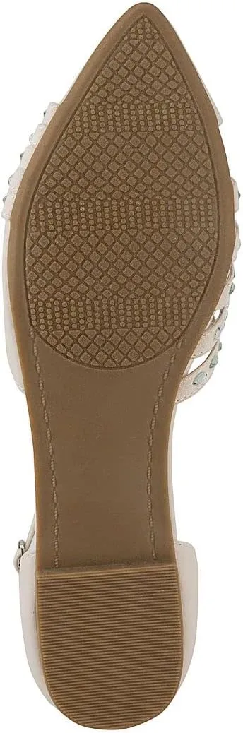 Sugar Womens Slip On Ballet Flat with Ankle Strap with Beaded Rhinestones at Toe