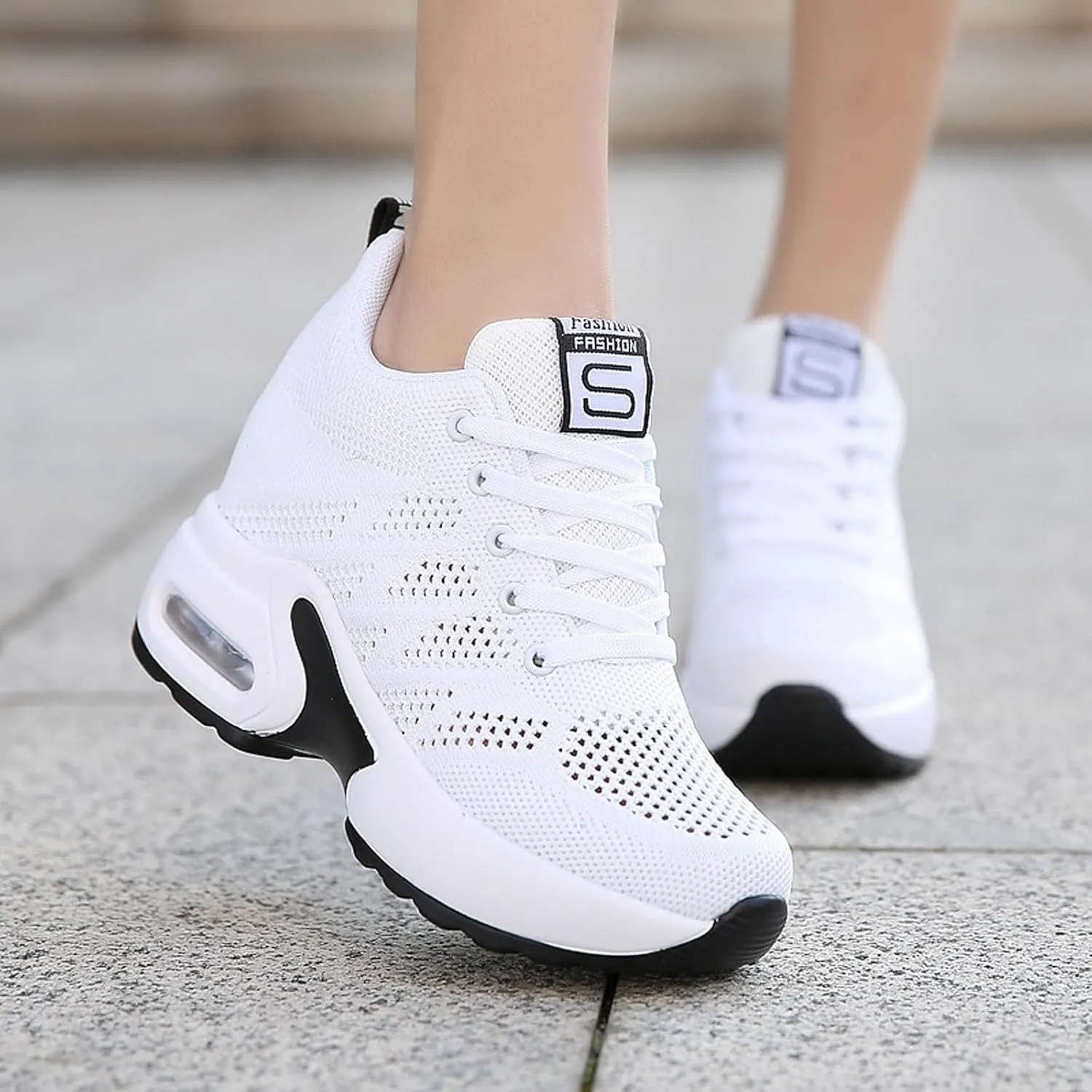 Summer New Hollow Mesh Breathable Inner Height Sports Shoes Women's Shoes Slope with Casual Travel Shoes Water Shoes Without