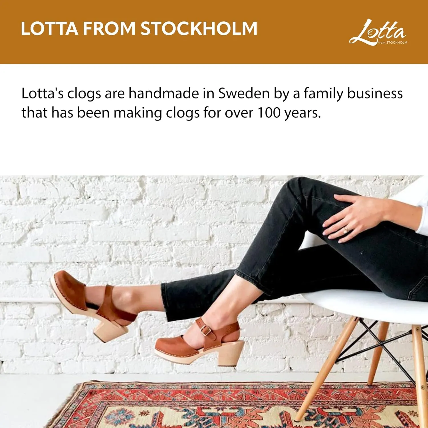 Swedish Highwood Clog Sandal for Women | Mary Jane Style Wooden Clogs Handcrafted in Sweden | Alder Wood Base and Oiled Nubuck Leather | Brown