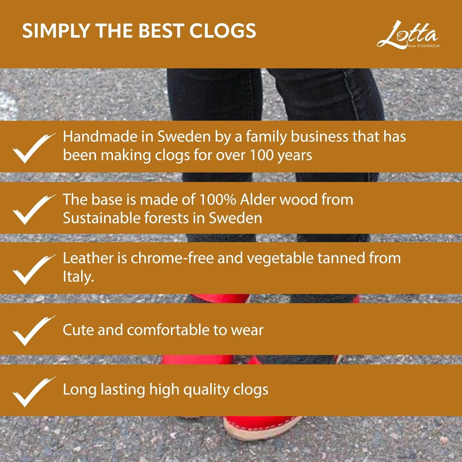 Swedish Highwood High Heel Clog Sandal for Women | Mary Jane Style Wooden Clogs Made in Sweden | Alder Wood Base and Genuine Leather | Red